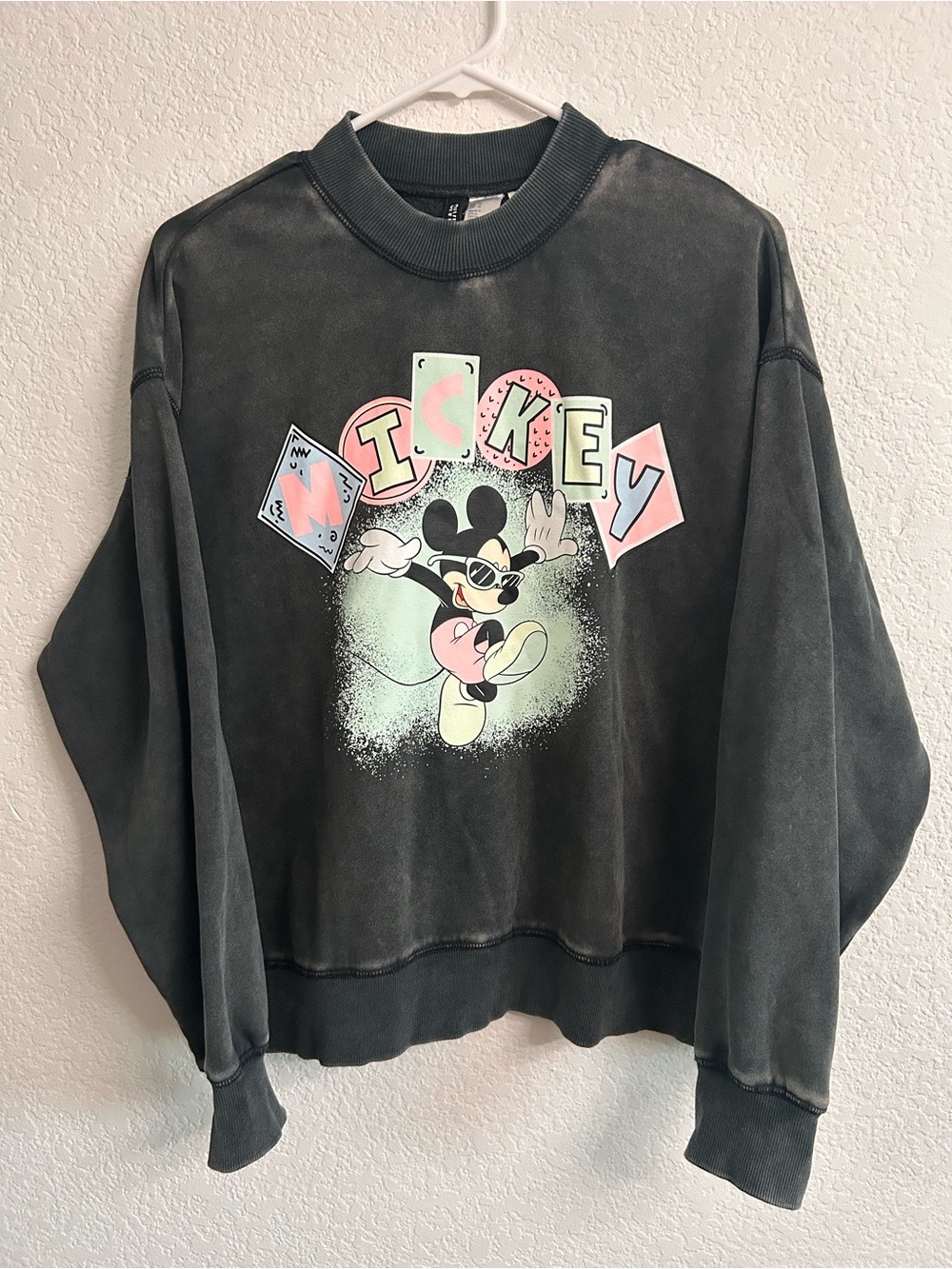 H&M Washed Black Crewneck with Pastel Graphic